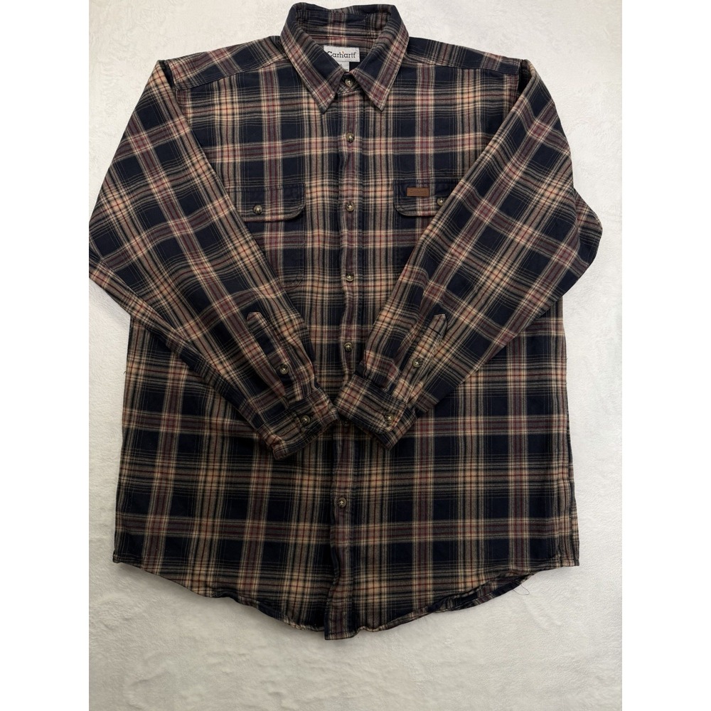 Carhartt Plaid Cotton Flannel Button Up Workwear Shirt Men's Size Large